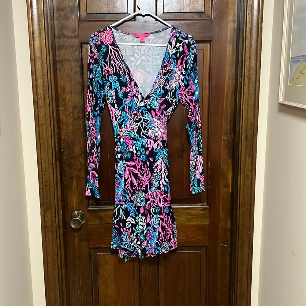 EUC Lilly Pulitzer Misha Romper in Onyx Twilight Coral